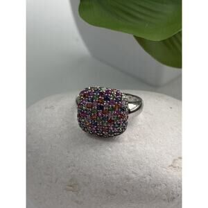 925 Sterling Silver Multi Color Spinel Ring Size 10